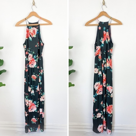 Everly Black Floral High Neck Sleeveless Maxi Dress Sz S - Picture 1 of 5